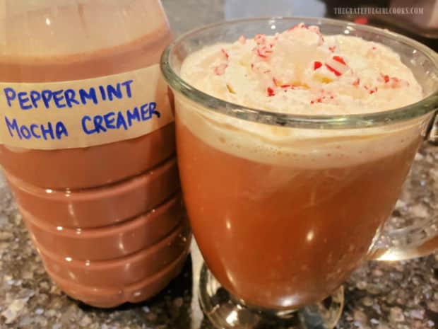 Make delicious, homemade Peppermint Mocha Coffee Creamer to brighten the holidays (or ANY time)! Easy to make recipe only has 4 ingredients!