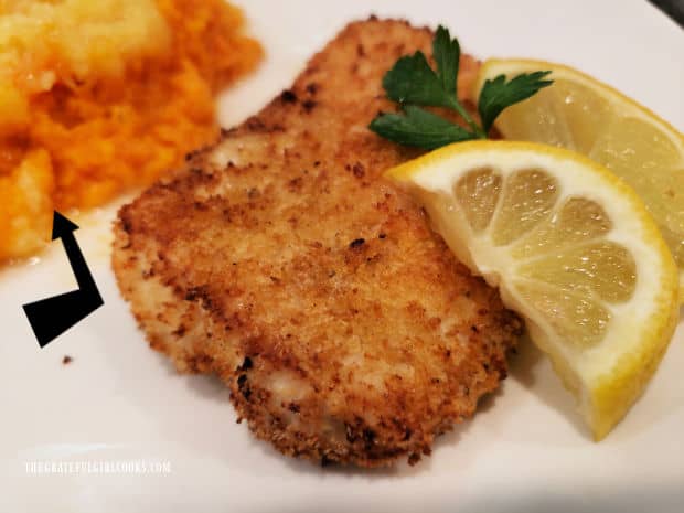 The pineapple topped sweet potato puff was served alongside a piece of crusty, air fried fish.