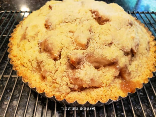 After baking, the tart is bubbly around edges and golden brown on top.