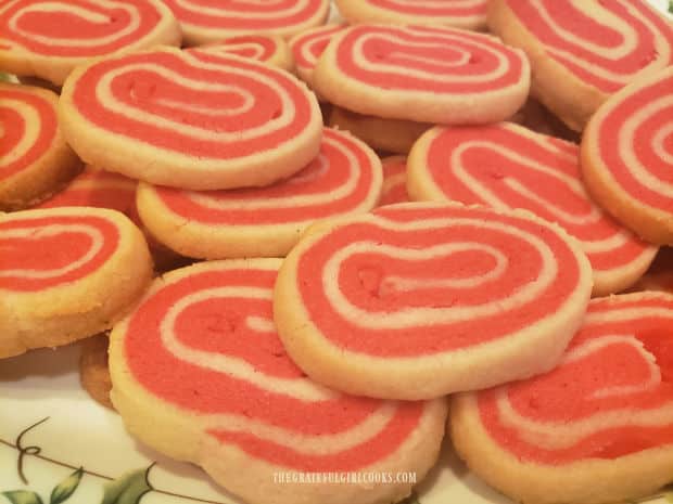 Spirals are visible on each of the peppermint pinwheel cookies.