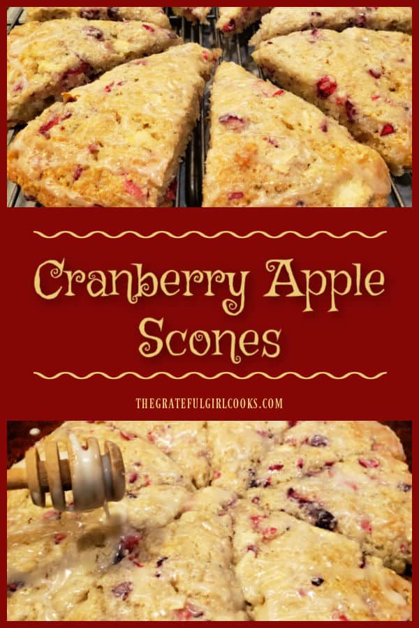 Cranberry Apple Scones with vanilla glaze can be enjoyed for breakfast or a light snack! They're yummy and ready to eat in under 30 minutes!