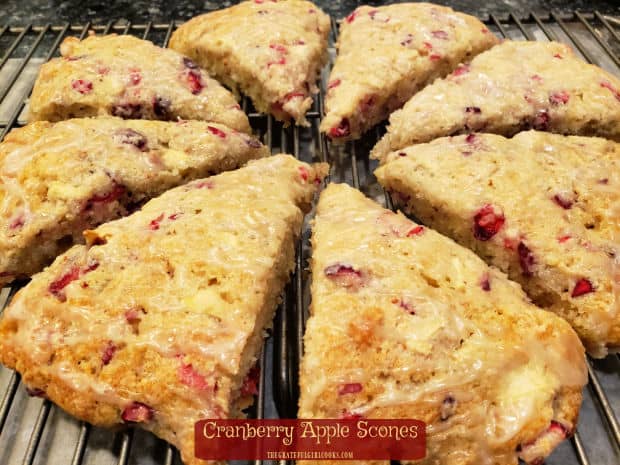Cranberry Apple Scones with vanilla glaze can be enjoyed for breakfast or a light snack! They're yummy and ready to eat in under 30 minutes!