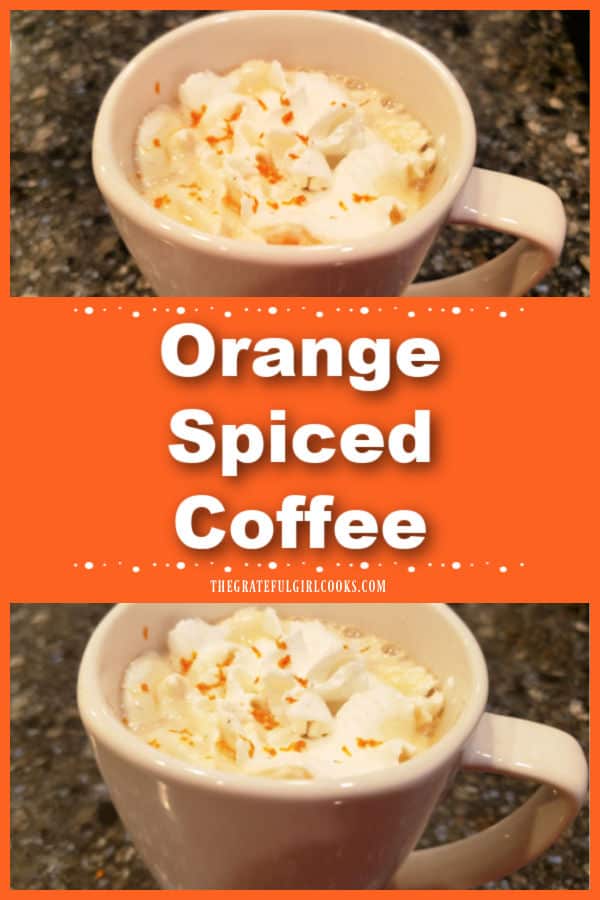 Orange Spiced Coffee is brewed with cinnamon, cloves, sugar, and orange marmalade! Top this delicious hot drink with whipped cream, to serve!