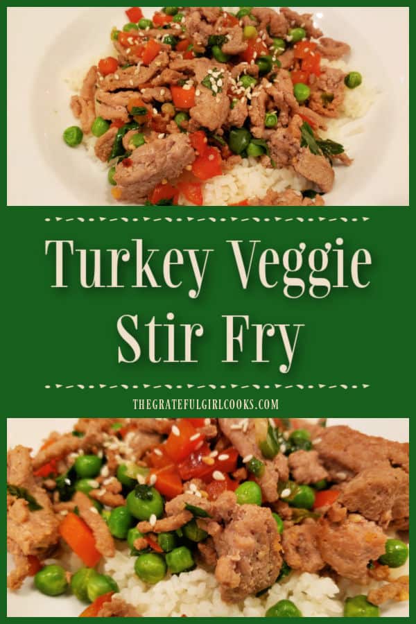 Turkey Veggie Stir Fry is an easy, low-fat meal, using ground turkey and veggies cooked in an Asian sauce, then served on top of white rice.
