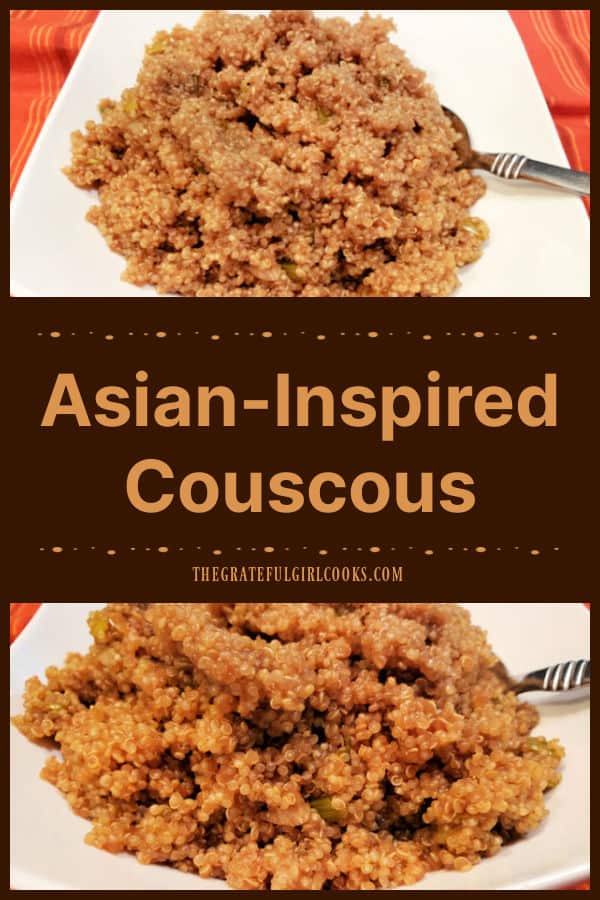 Asian-Inspired Couscous is a simple, flavor-filled side dish to make, with green onions, soy sauce, and a few spices (ginger, garlic, etc.). 