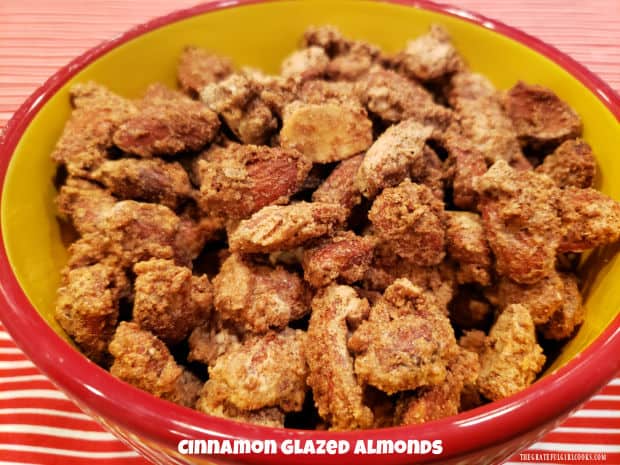 Make a batch of cinnamon glazed almonds for a fantastic, crunchy snack. Almonds are coated and baked in a buttery cinnamon sugar glaze!