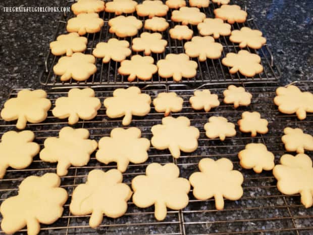 Shamrock cookies are baked until only very slightly browned, then cool on wire rack.
