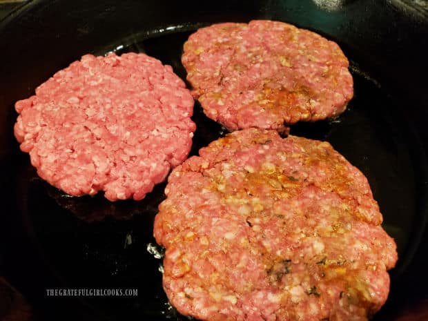 The burger patties can be cooked in a large cast iron skillet.