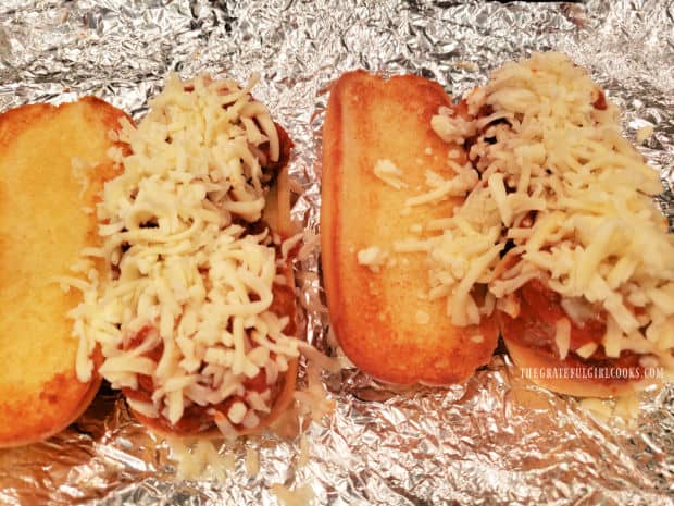 Grated mozzarella cheese is added to the meatballs, and is broiled in oven until melted.