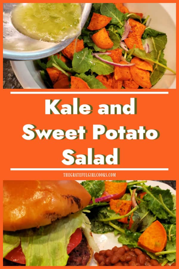Kale and Sweet Potato Salad is a delicious salad! Curry-roasted sweet potatoes, kale and red onion, topped with lime jalapeño salad dressing.