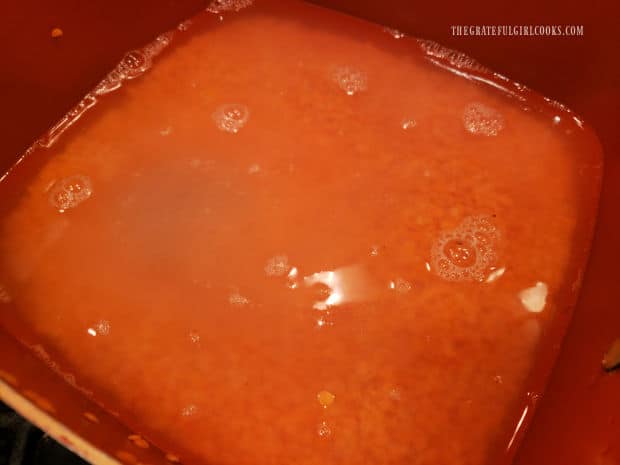 The red lentils are brought to a boil, then sit covered off the heat, for 20 minutes.