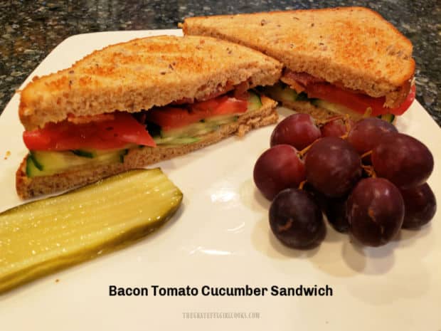 Bacon Tomato Cucumber Sandwich is a quick meal, with bacon, cucumber slices, tomato and ranch dressing served on your favorite toasted bread!