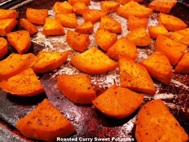 Roasted Curry Sweet Potatoes are a delicious and EASY side dish! Full of flavor from a simple spice mix, this recipe will yield 3-4 servings.