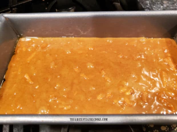 The batter for the bread in a 9" x 5" baking loaf pan.