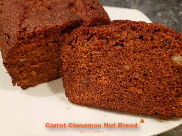 Carrot Cinnamon Nut Bread is an "easy to make" delicious bread, flavored with cinnamon and molasses, and filled with grated carrots and nuts.