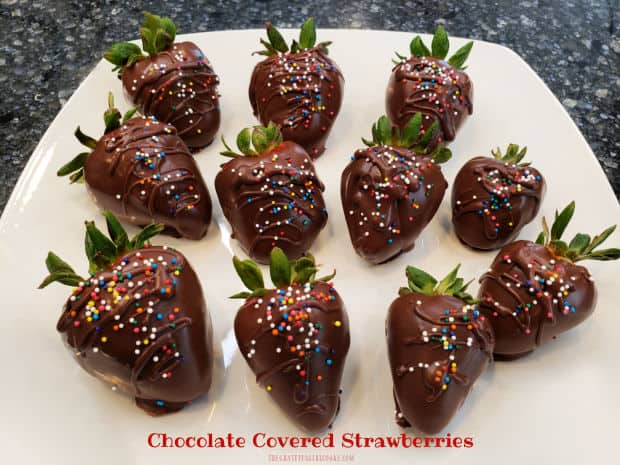 Chocolate Covered Strawberries are EASY to make, decadent treats which can be enjoyed any time! They are made using only 3 ingredients.