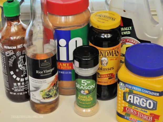 Ingredients used to make a homemade version of hoisin sauce.
