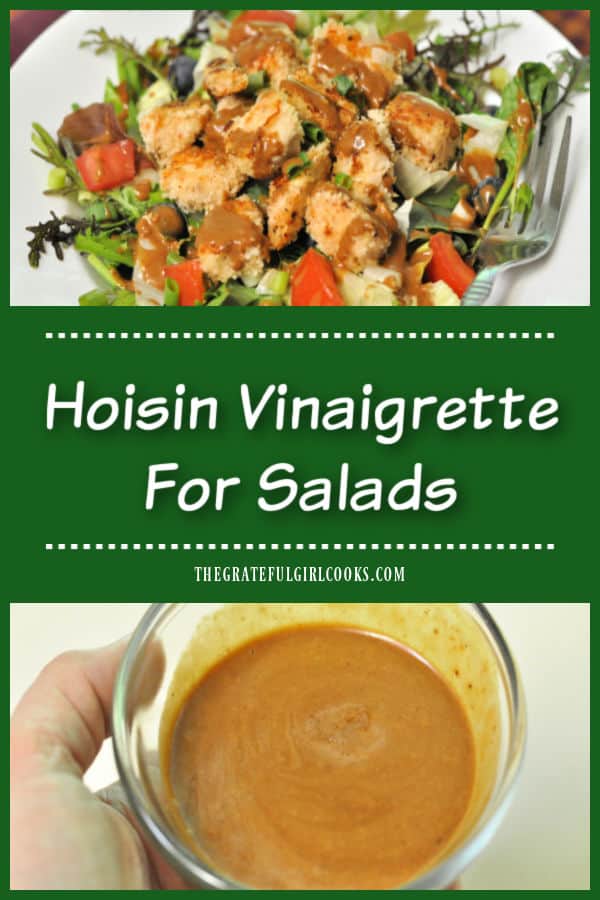 Make a Hoisin Vinaigrette For Salads in 5 minutes! Recipe yields enough vinaigrette for 4 side salads or 2 entrée salads, and it's delicious!