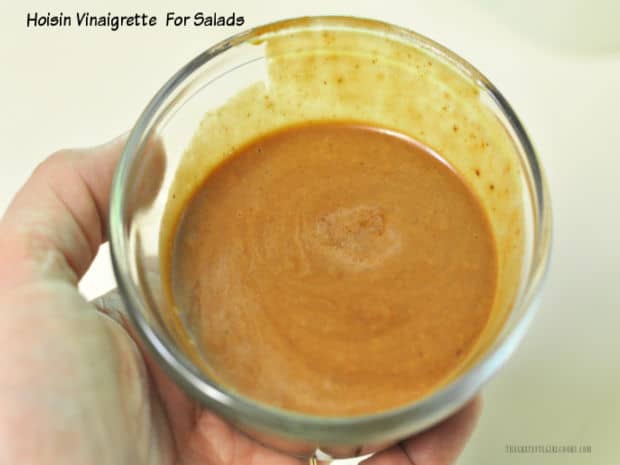 Make Hoisin Vinaigrette For Salads in 5 minutes! Recipe yields enough vinaigrette for 4 side salads or 2 entrée salads, and it's delicious!