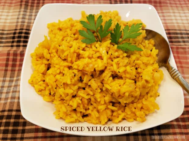 Spiced Yellow Rice is an easy to make, yummy side dish! White rice is cooked with onions and a few spices, which add great color and flavor!