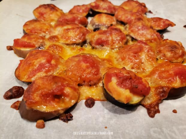 After baking, the baby eggplant mozzarella bites are ready to serve!