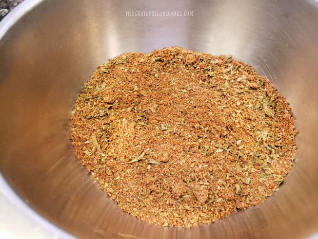 Dry rub spice mixture is ready to season the baby back ribs.