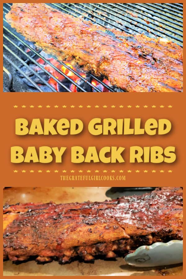 Baked Grilled Baby Back Ribs are fall off the bone tender and delicious! Spice-coated and baked, then grilled with BBQ sauce, you'll love 'em!
