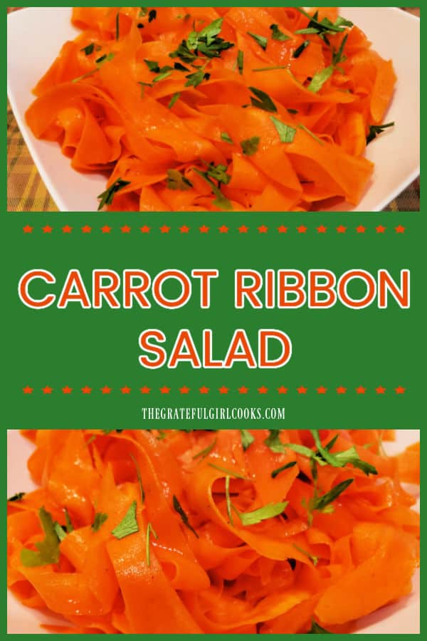 Carrot Ribbon Salad is a savory salad, with long thin carrot "ribbons", covered in a simple lemon, spices and olive oil salad dressing! 