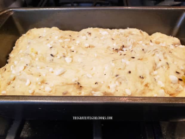 After the dough rises a second time, the dilly bread is ready to bake.