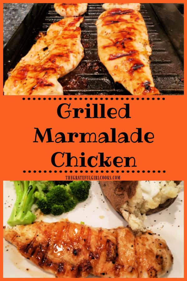 Grilled Marmalade Chicken is an easy to make dish, featuring chicken breasts basted with a flavorful orange marmalade, lime, and ginger sauce.