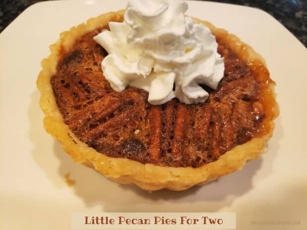 Little Pecan Pies For Two are a delicious, rich-tasting dessert! Each mini pie can serve 2 people, or 1 person (if you don't mind calories)!