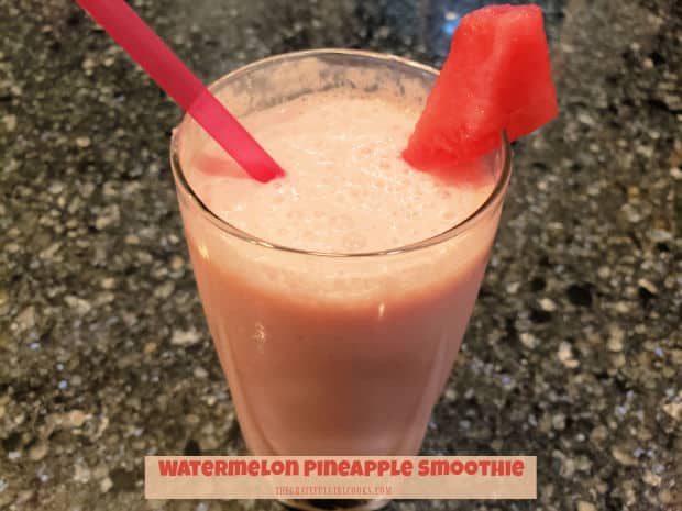 Hot outside? Beat the heat with a Watermelon Pineapple Smoothie for a breakfast, lunch or snack. Recipe makes 3 cold, delicious servings!