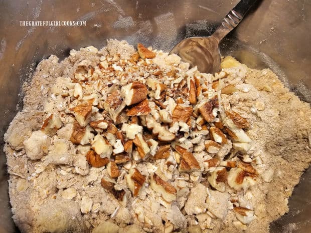 Chopped pecans are stirred into the streusel topping for the blackberry crisp.