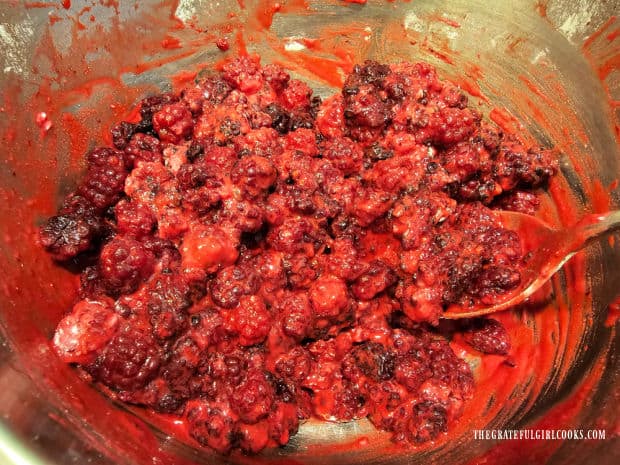 The blackberry filling is now combined and ready for the baking dish.