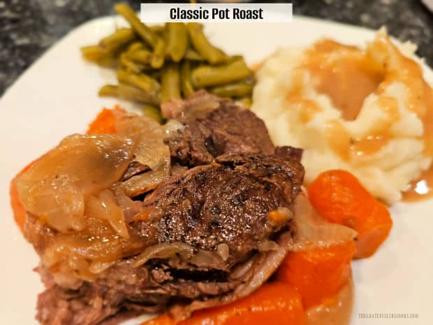 Classic Pot Roast is comfort food at it's very best! Make this delicious, tender beef dish for those you love, using only a few ingredients!
