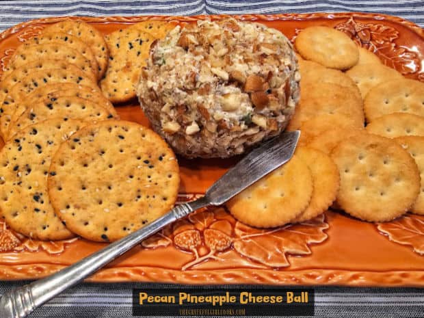 Serve a delicious Pecan Pineapple Cheese Ball with crackers at your next party! This simple appetizer recipe makes TWO yummy cheese balls! 