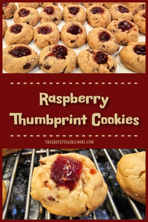 Make Raspberry Thumbprint Cookies for the holidays or any time! These bite-size treats, with chocolate chips and raspberry jam are wonderful!