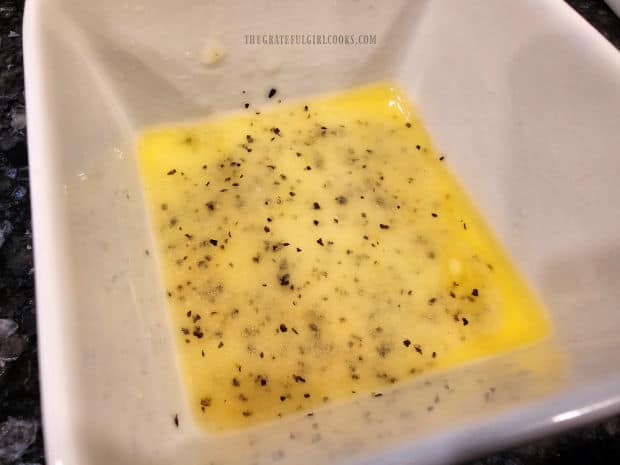 Lemon juice, melted butter, salt and pepper combine to make the sauce.