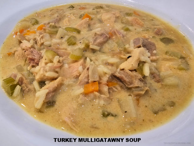 Leftover turkey? Make Turkey Mulligatawny Soup with turkey, rice, carrots, celery, onion, apple & curry powder. It's hearty and satisfying!