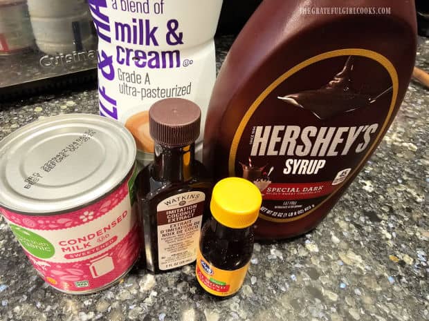 Half and Half, condensed milk, chocolate syrup, coconut/ almond extracts used for creamer.