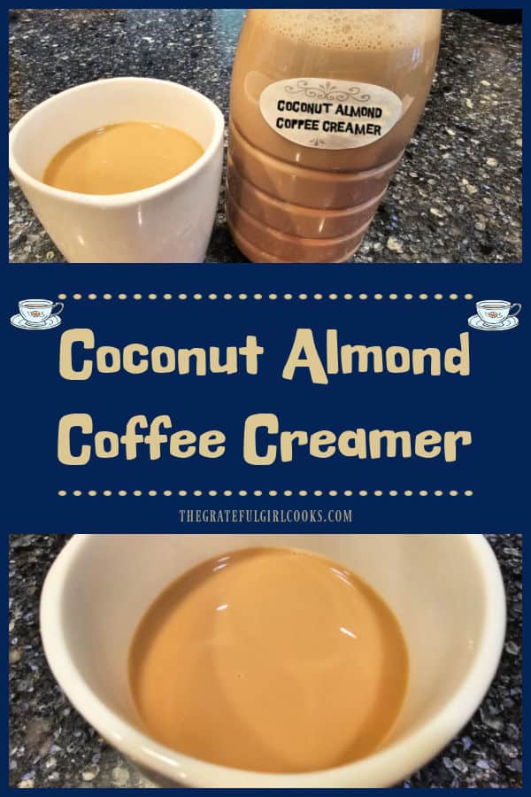 Make simple homemade Coconut Almond Coffee Creamer in 5 minutes or less! This flavorful creamer will really enhance your cup of hot coffee!