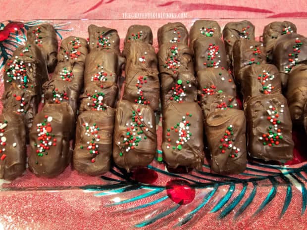A platter with peppermint patty bars that are ready to be served.