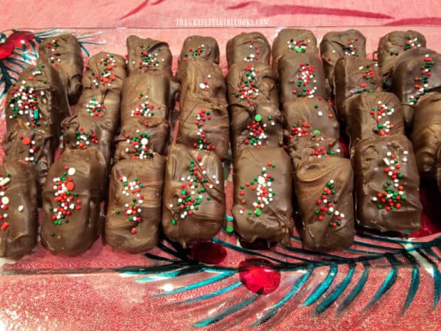 A platter with peppermint patty bars that are ready to be served.