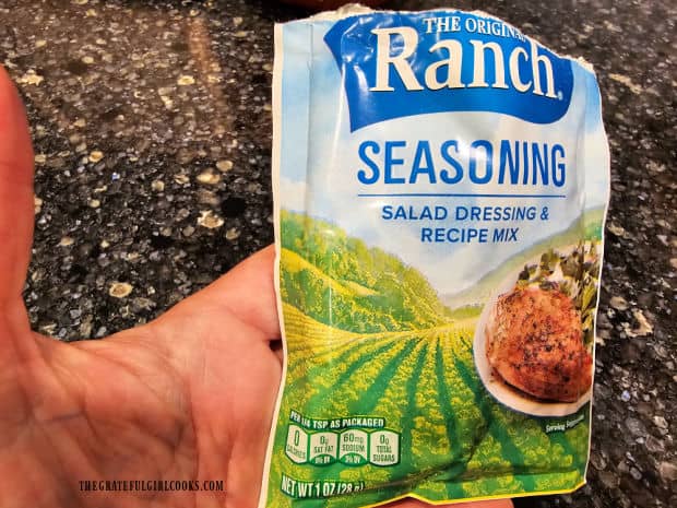 A packet of Ranch seasoning mix is used to season the pretzel sauce.