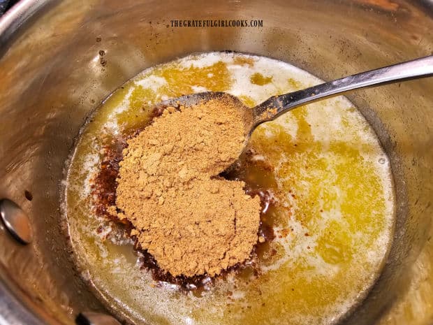 Taco seasoning mix, Worcestershire sauce and seasoned salt added to butter.