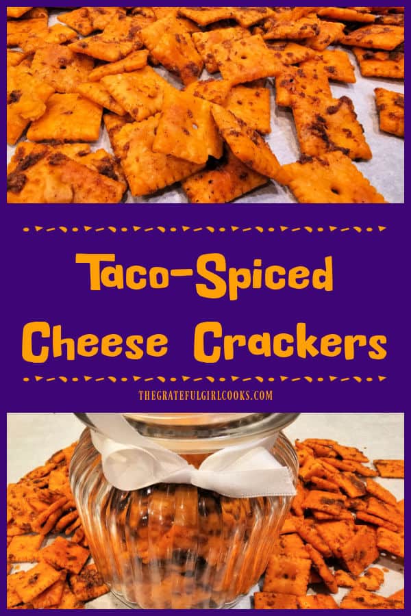 Make Taco-Spiced Cheese Crackers as a delicious snack! Recipe makes 12 (½ cup) servings of baked cheese crackers coated with seasoning sauce.