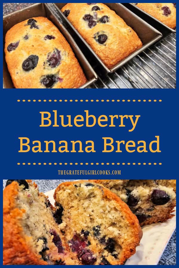 Make three mini-loaves of Blueberry Banana Bread in under 45 minutes! Filled with juicy blueberries, this is a great snack or breakfast!