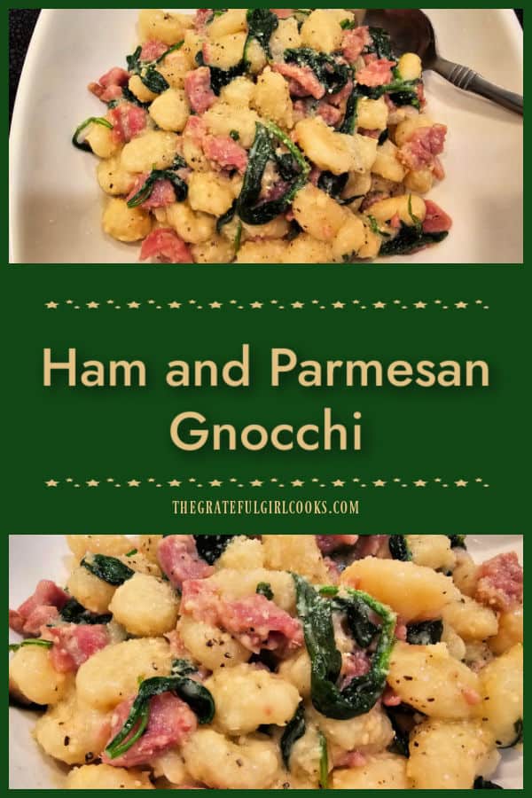 Ham and Parmesan Gnocchi with spinach is a simple, filling main dish. It's easy to make (with pre-made gnocchi) and is absolutely delicious!