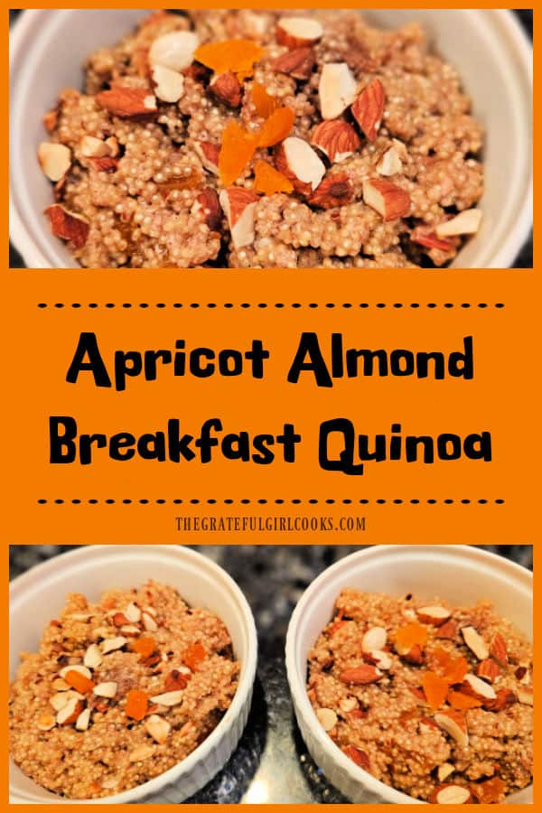 Make delicious Apricot Almond Breakfast Quinoa with dates, apricots, honey, almonds and cinnamon. It's a simple, healthy, protein-packed meal!