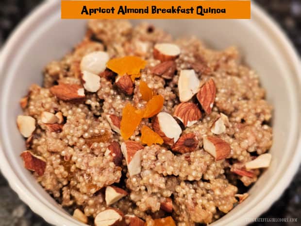 Make delicious Apricot Almond Breakfast Quinoa with dates, apricots, honey, almonds and cinnamon. It's a simple, healthy, protein-packed meal!